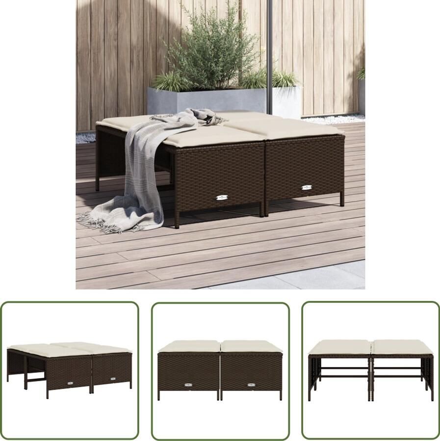 The Living Store Tuinkrukken met kussens 4 st poly rattan bruin Tuinstoel Tuinset Outdoor Furniture Lounge Stoel Terrasstoelen