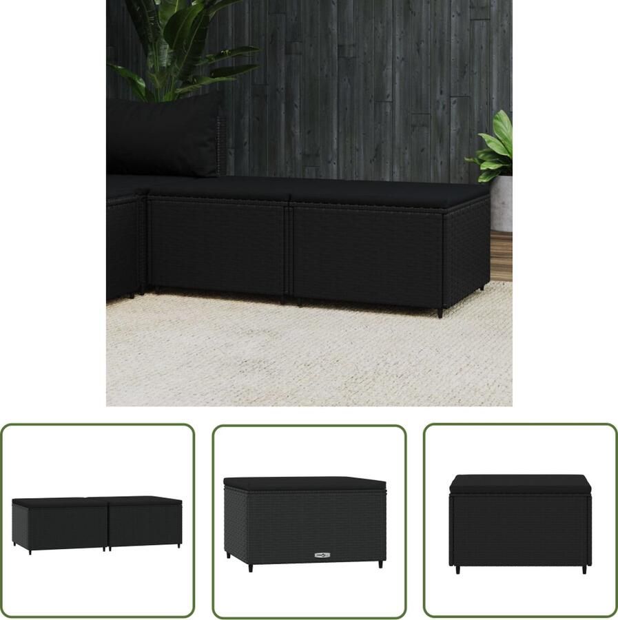 The Living Store voetensteunen zwart 55 x 55 x 31 cm weerbestendig PE-rattan stevig frame modulair ontwerp comfortabel zitkussen verstelbare poten Voetensteunen Tuinset Lounge Stoffen Outdoor Furniture Patio Furniture - Foto 2