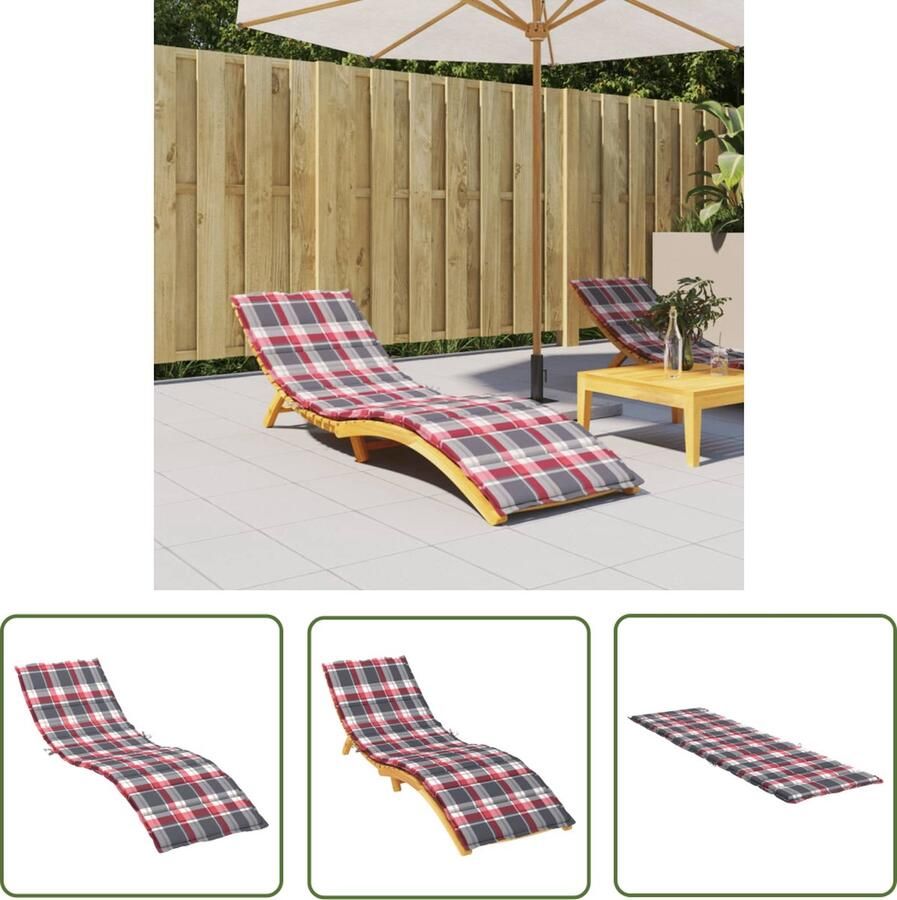 The Living Store Ligbedkussen Rood ruitpatroon 200 x 60 x 3 cm Waterafstotend Ligbedkussen Tuinstoel Kussen Lounge Kussen Outdoor Kussen Waterafstotend Kussen
