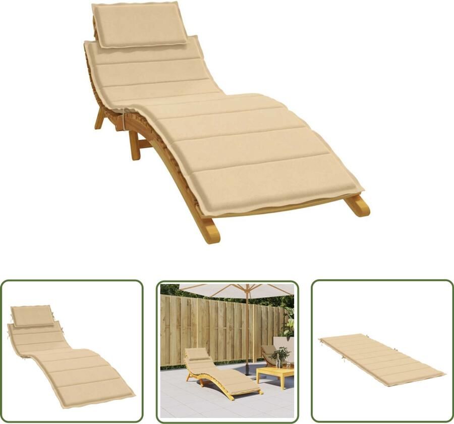 The Living Store Ligbedkussen GemÃªleerd beige polyester Zachte schuimvezelvulling Voor binnen en buiten Anti-slipontwerp 186 x 58 x 3 cm Ligbedkussen Tuinstoel Lounge Stoel Outdoor Kussen Balkon Kussen