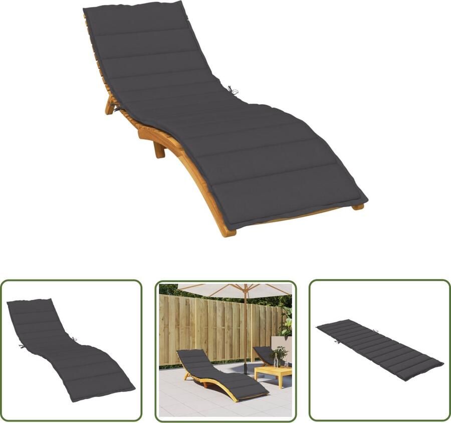 The Living Store Ligbedkussen Polyester Schuimvezel Vulling 200 x 50 x 4 cm GemÃªleerd Antraciet Ligbedkussen Tuinstoel Lounge Stoel Outdoor Kussen Balkon Kussen