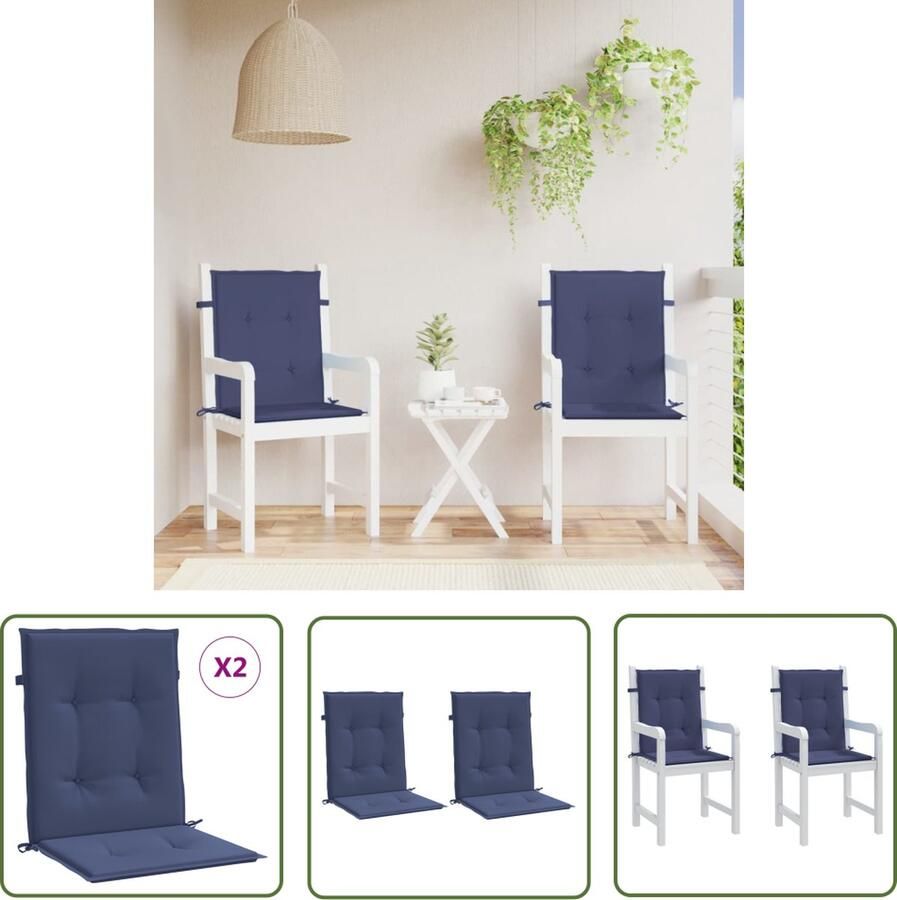 The Living Store Stoelkussens Marineblauw 100 x 50 x 4 cm Polyester tuinkussens met lage rug Stoelkussens Tuinstoel Lounge Stoel Outdoor Kussens Blauw Kussen
