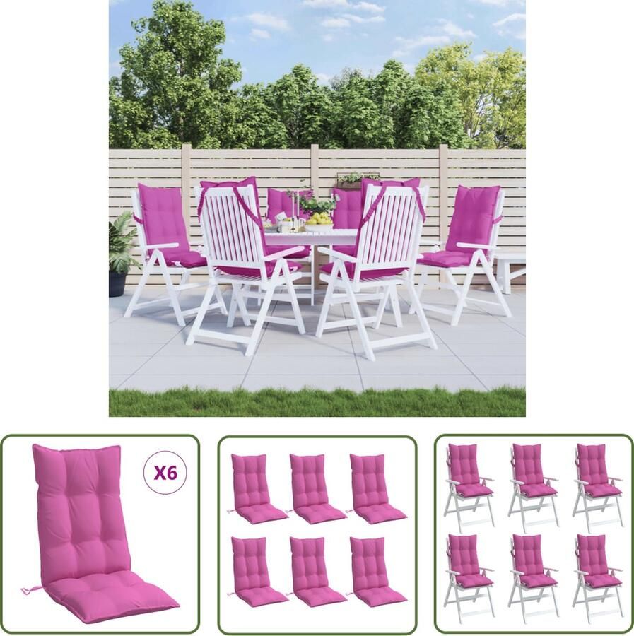 The Living Store Stoelkussens 120 x 50 x 7 cm Roze Oxford stof Waterafstotend Set van 6 Stoelkussens Tuinstoel Outdoor Patio Set Lounge Set