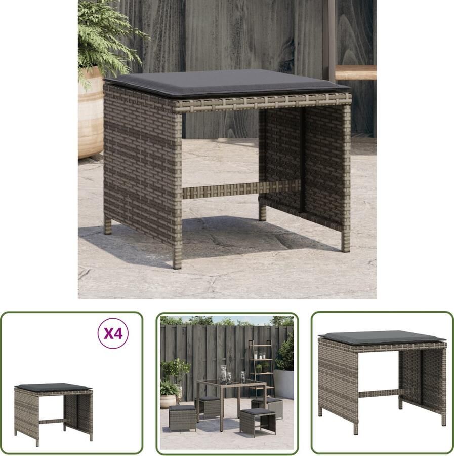 The Living Store Tuinkruk Grijs PE-rattan 41 x 41 x 36 cm Staal Frame Dik Gevoerde Kussens Tuinkruk Tuinstoel Buitentijd Terrasdecoratie Lounge Set