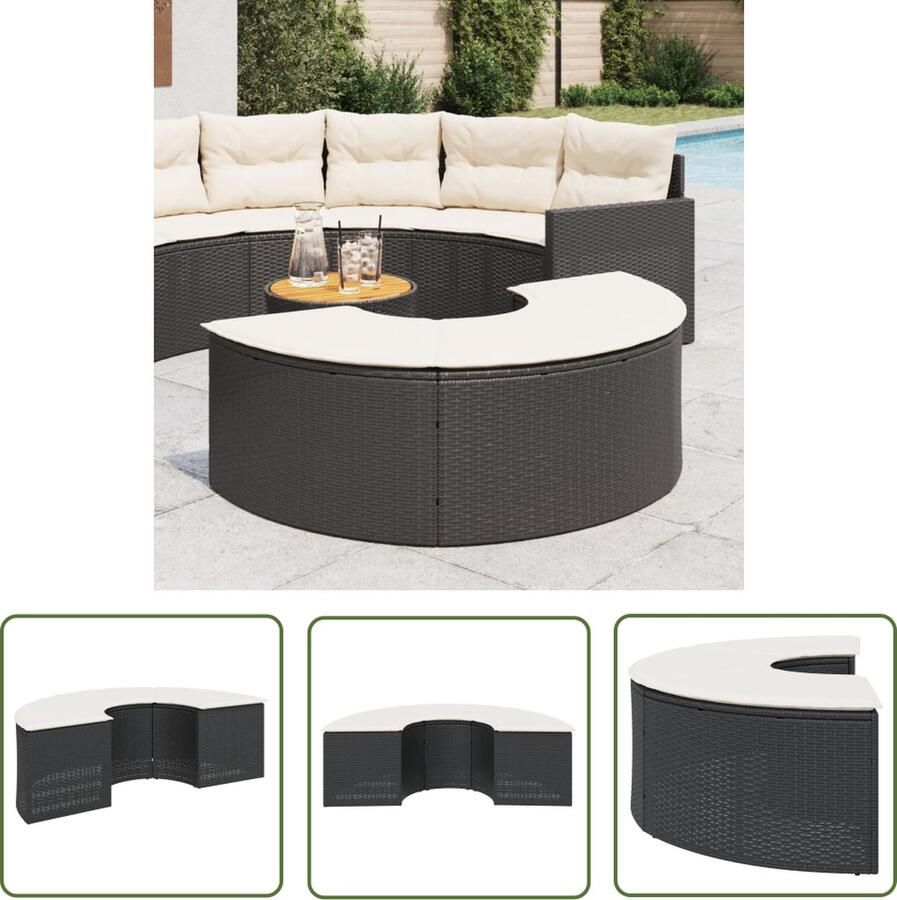 The Living Store Tuinvoetenbank PE-rattan Zwart 52 138 x 74 x 40 cm Afneembare kussens Voetenbank Tuinstoel Buitendecoratie Lounge Set Outdoor Furniture