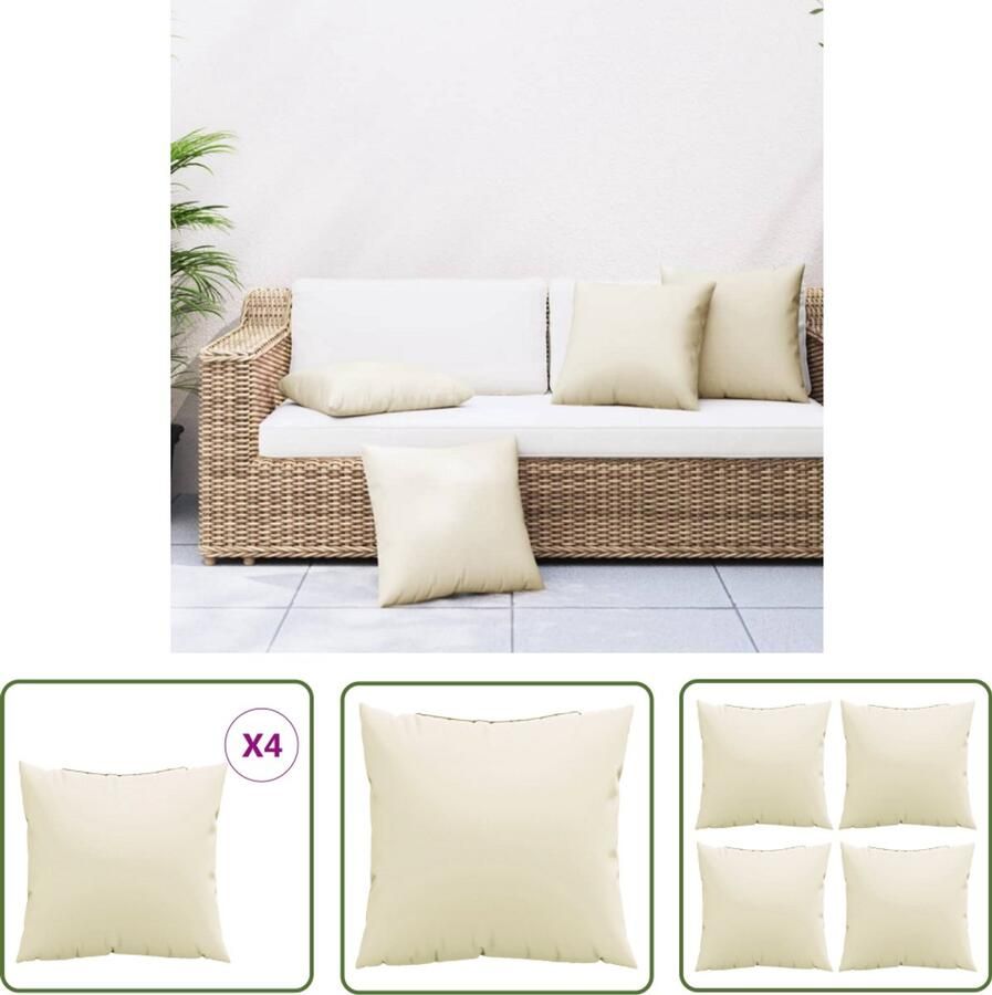 The Living Store Bankkussens 4 st 50x50 cm stof crèmekleurig Bankkussens Tuinstoelen Balkondecoratie Outdoor Meubilair Patio Accessoires
