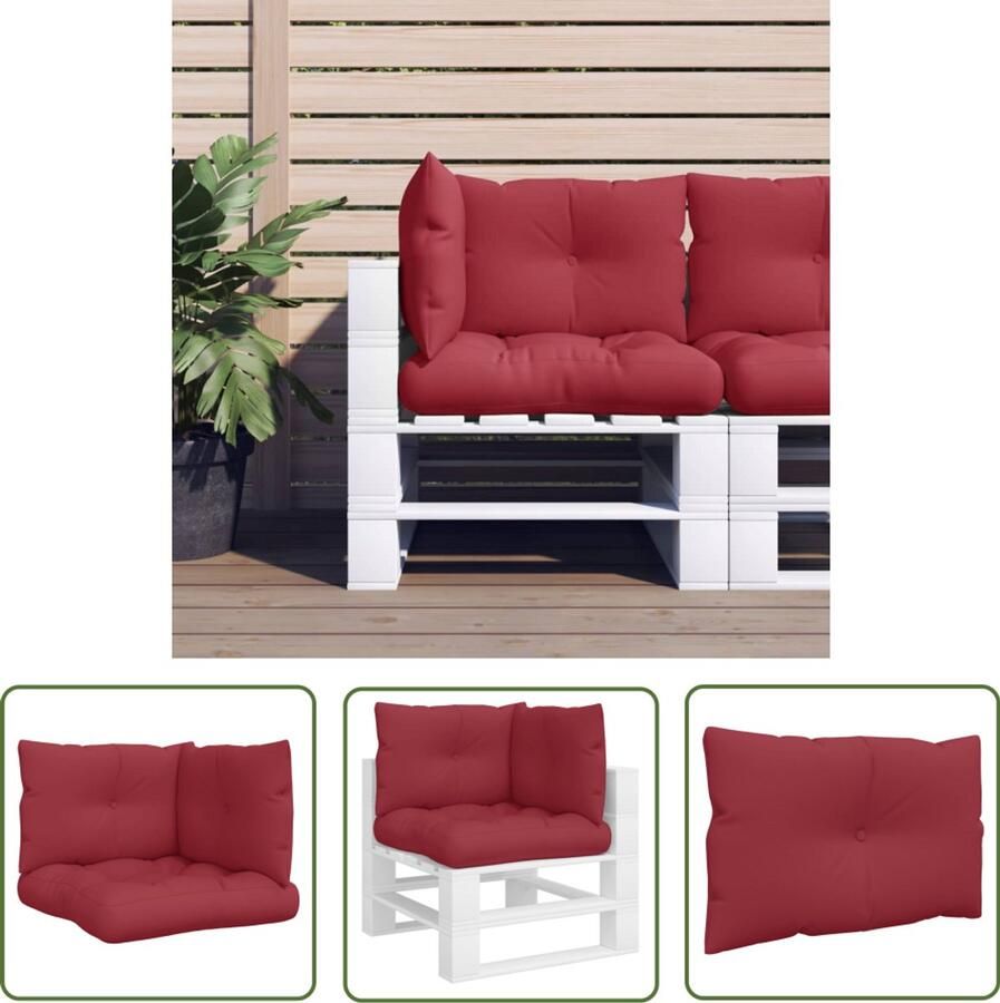 The Living Store Palletkussens 3 st stof wijnrood Palletkussens Tuinstoelen Lounge Meubilair Outdoor Accessoires Patio Dekking