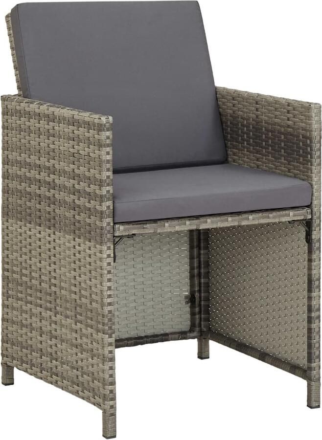 VidaXL Tuinstoelen Set van 2 Grijs Met kussens Tuinstoelen Tuinset Lounge Set Buiten Meubilair Poly Rattan Kunststof Meubels Grijze Tuinstoelen