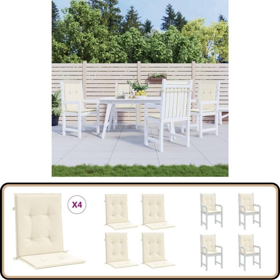 VidaXL Tuinstoelkussen lage rug 4 st 100x50x3 cm Stoelkussens Lounge Set Tuinkussens Outdoor Kussens Zit Comfort Balkondecoratie Terasdecoratie