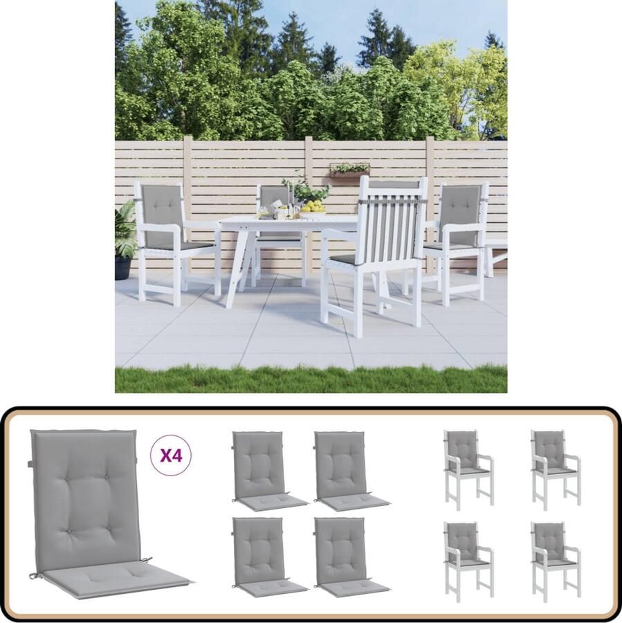 VidaXL Tuinstoelkussen lage rug 4 st Antraciet Stoelkussens Outdoor Kussens Tuinkussens Lounge Set Tuinbank Kussens Balkon Kussens Patio Kussens Watervast Oxford Stof Grijze Kussens