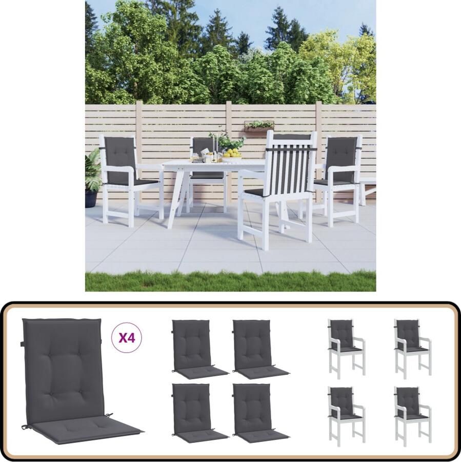 VidaXL Tuinstoelkussen lage rug antraciet Tuinstoel Kussentje Oxford Stof Lounge Kussens Outdoor Kussens Balkon Kussens Eetkamer Kussens Loungekussens Tuinkussens