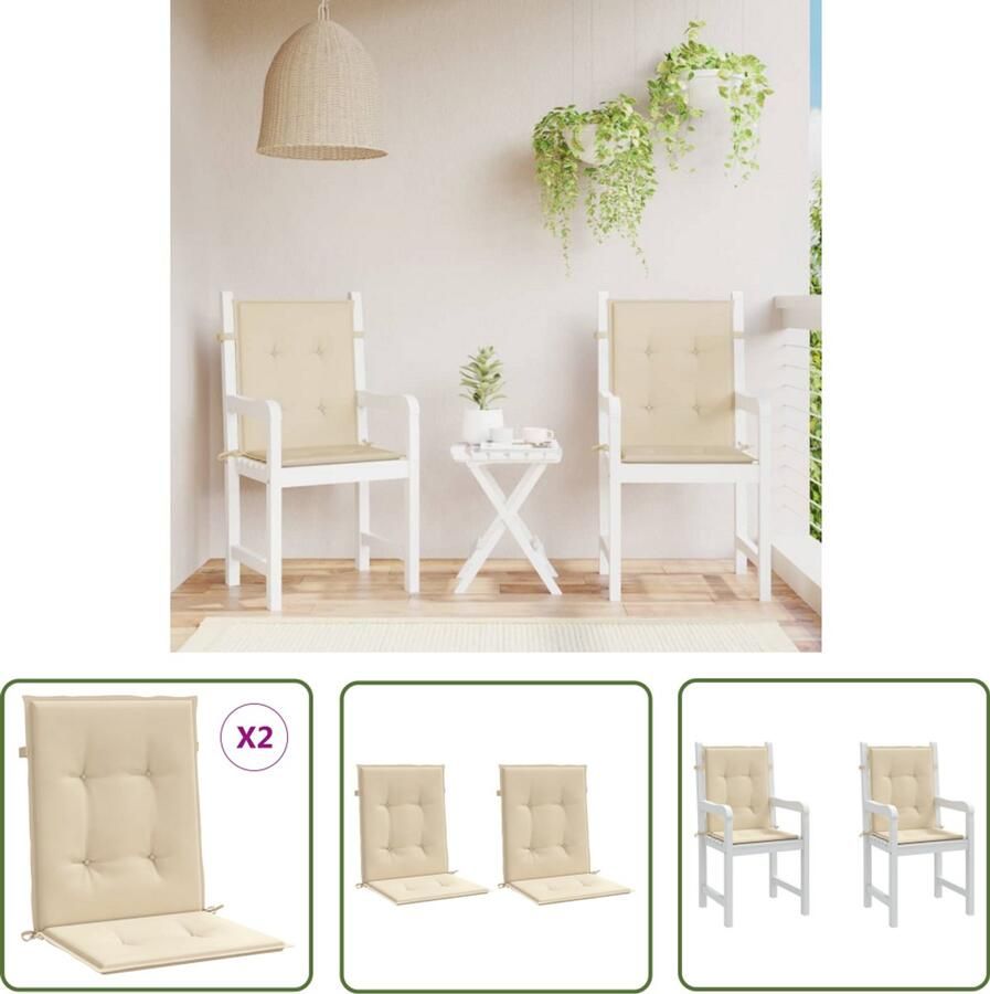 VidaXL Tuinstoelkussen Lage Rug Beige 2 stuks Stoelkussens Lounge Set Tuinkussens Buitendecoratie Balkondecoratie Zachte Kussens Outdoor Living