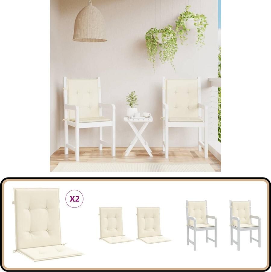 VidaXL Tuinstoelkussen lage rug crème 2 stuks Tuinstoel Kussentje Oxford Stof Creme Kleur Lounge Kussen Outdoor Kussen Zitkussen