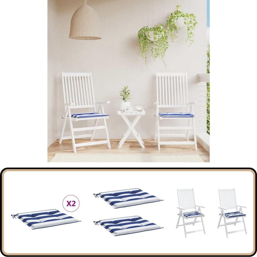 VidaXL Tuinstoelkussen Set 40x40x3 cm Wit Blauw Tuinstoel Kussentjes Outdoor Kussens Buitenkussens Lounge Kussens Balkon Kussens Terras Kussens Waterafstotende Kussens Oxford Stof Kussens