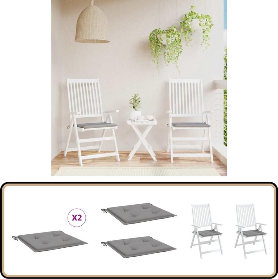VidaXL Tuinstoelkussens 2 st 40x40x3 cm grijs Tuinstoel Kussentje Oxford Stof Waterdicht Kussen Outdoor Kussen Balkon Kussen Teras Kussen Grijze Kussens