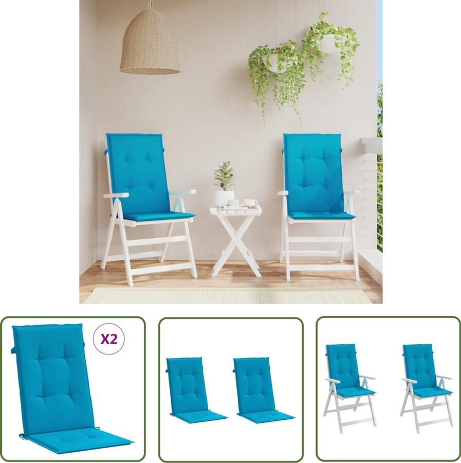VidaXL Tuinstoelkussens 2 st blauw 120x50x3 cm Tuinstoel Kussens Buitenkussens Stoelkussens Balkon Kussens Lounge Kussens Patio Kussens Blauwe Kussens Waterafstotende Kussens