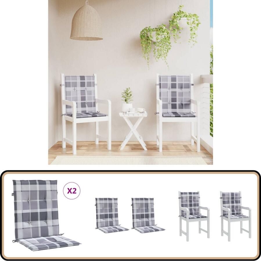 VidaXL Tuinstoelkussens 2 stuks 100x50x3 cm Grijs Tuinstoel Kussentset Tuinkussens Lounge Kussens Outdoor Kussens Balkon Kussens Patio Kussens Waterafstotende Kussens Met Riempjes Design Kussens
