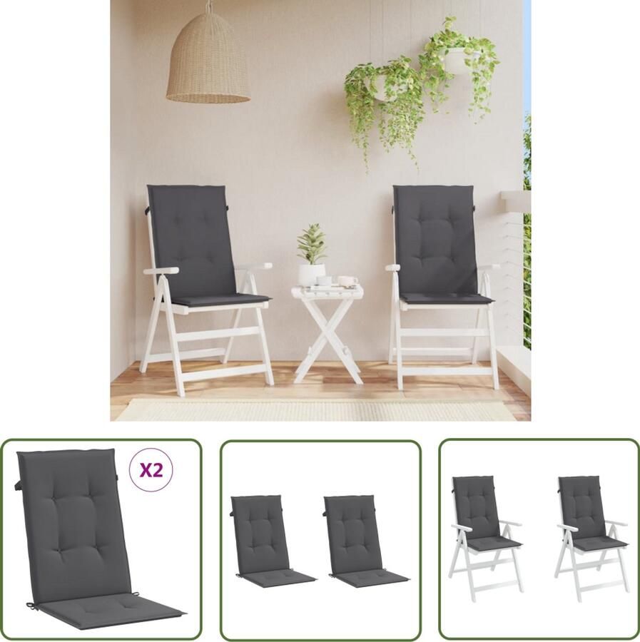 VidaXL Tuinstoelkussens 2 stuks Antraciet Waterafstotend Stoelkussens Buitenkussens Balkondecoratie Tuinkussens Lounge Kussens Zitzakken Patio Set Loungestoel