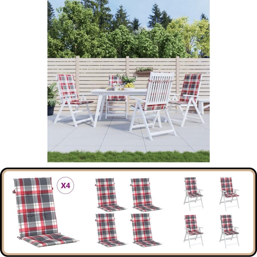 VidaXL Tuinstoelkussens 4 st 120x50x3 cm rood Tuinstoel Kussens Zitcushions Outdoor Cushions Patio Furniture Cushions Rood