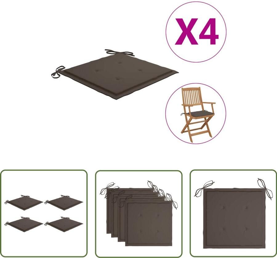 VidaXL Tuinstoelkussens 4 st 40x40x3 cm Taupe Tuinstoel Kussentje Oxford Stof Waterdicht Buitentoepassing Binnentoepassing Taupecussion