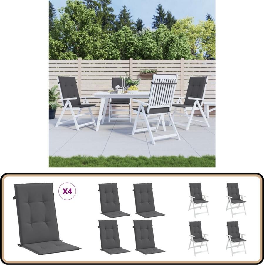 VidaXL Tuinstoelkussens 4 st Antraciet 120x50x3 cm Zitcussen Tuinstoel Outdoordecoratie Buitenleven Patio Balkon Lounge Relaxen Comfort Antraciet