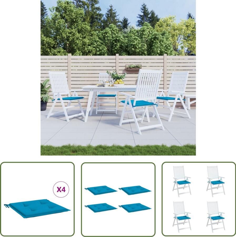 VidaXL Tuinstoelkussens 4 st blauw 50x50x3 cm Tuinstoel Kussentje Buitentools Oxford Stof Waterdicht Lounge Stoeltje Terrasdecoratie Zithoek