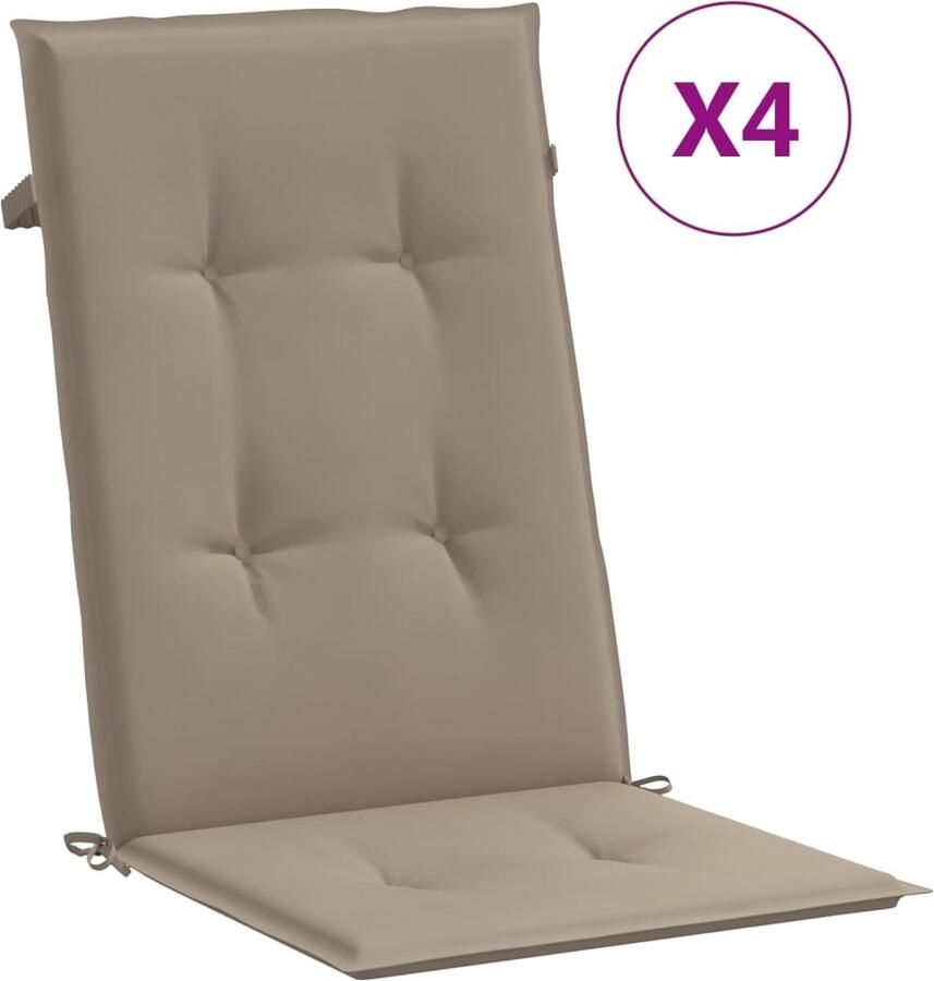 VidaXL Tuinstoelkussens 4 st Hoge rug Taupe Tuinstoel Kussentje Buitentool Kussen Lounge Kussen Outdoor Kussen Zitzak Kussen Balkon Kussen Patio Kussen Terras Kussen Stoelkussen - Foto 2