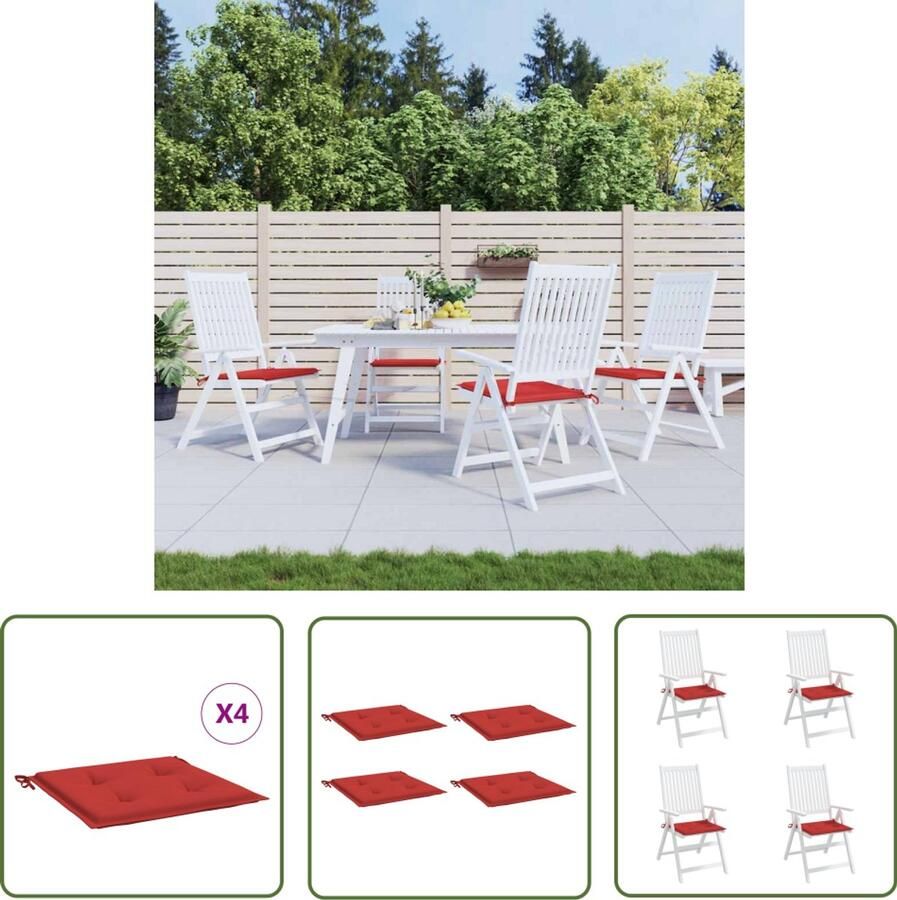 VidaXL Tuinstoelkussens 4 st Rood 50x50x3 cm Tuinstoel Kussentjes Oxford Stof Kussens Tuinkussens Rood Buitensteekuizen Balkon Kussens Lounge Kussens