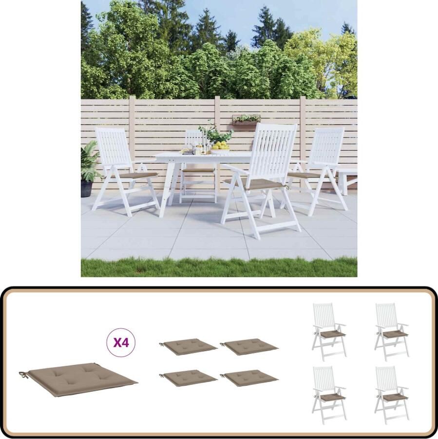 VidaXL Tuinstoelkussens 4 st Taupe 50x50x3 cm Tuinstoel Kussentje Outdoor Kussen Lounge Kussen Oxford Stof Taupe Kleur Waterdicht Kussen