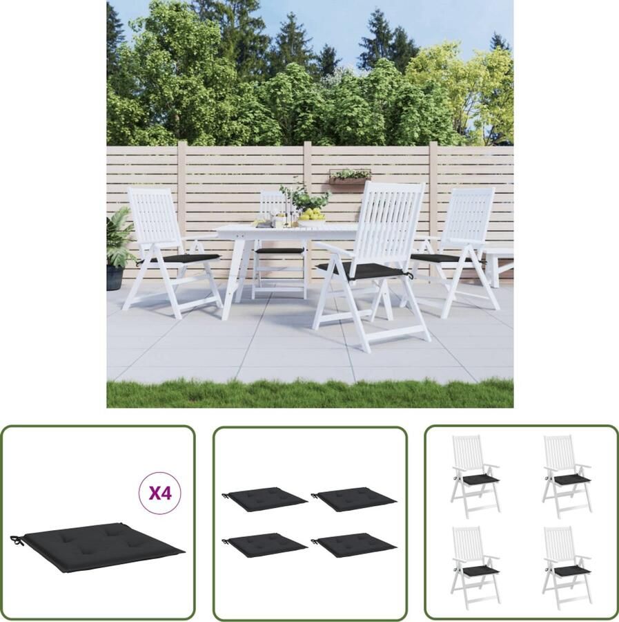 VidaXL Tuinstoelkussens 4 st Zwart 50x50x3 cm Tuinstoel Kussentjes Outdoor Kussens Stofkussens Zitzakken Lounge Set Kussens Tuinkamer Accessoires Balkondecoratie Buitenaanleg