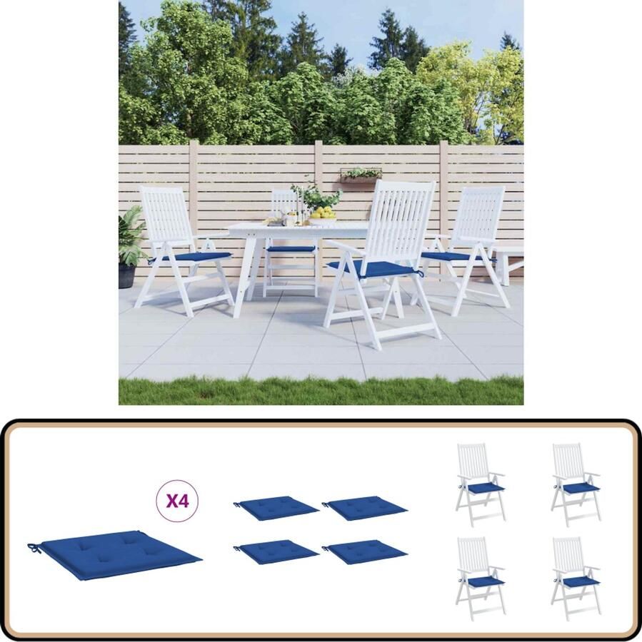 VidaXL Tuinstoelkussens 4 stuks 40x40x3 cm Blauw Tuinstoel Kussentje Outdoor Kussen Balkon Kussen Buitenkussen Lounge Set Kussen