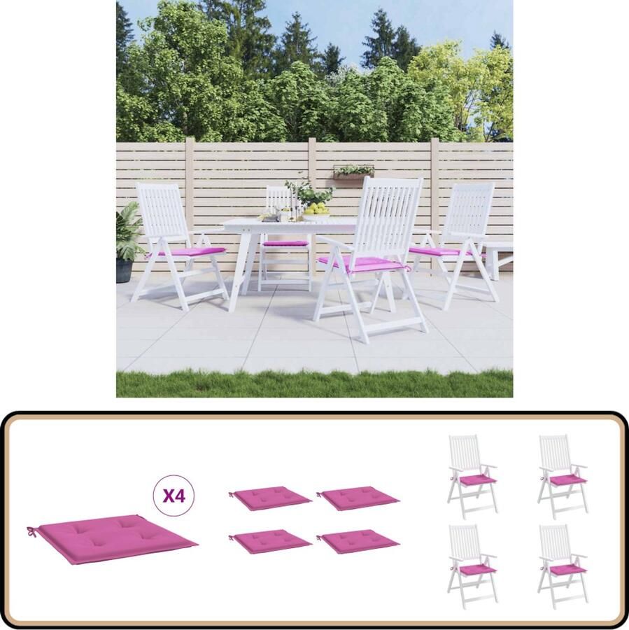 VidaXL Tuinstoelkussens 4 stuks 40x40x3 cm Roze Tuinstoel Kussentje Buitenkussen Balkondecoratie Lounge Set Accessoires Rozekleur