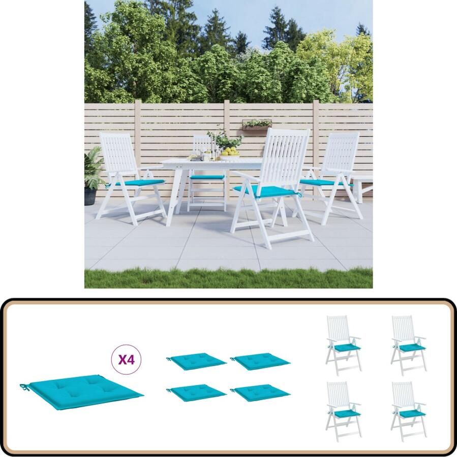 VidaXL Tuinstoelkussens 4 stuks 50x50x3 cm Turquoise Tuinstoel Kussentje Buitenstedelijke Kussens Oxford Stof Turkoois Kussen Waterdicht Kussen Balkon Kussens