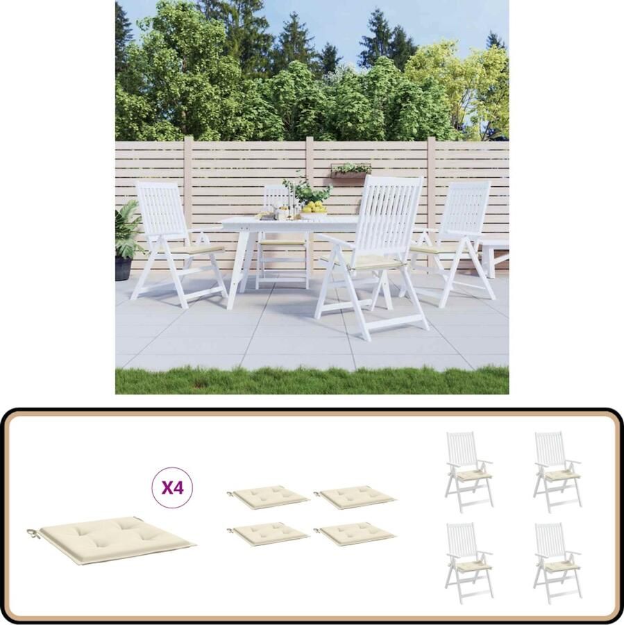 VidaXL Tuinstoelkussens 4 stuks crèmekleurig Tuinstoel Kussentjes Oxford Stof Creme Kleur Buitentoepassing Waterdicht Antislip