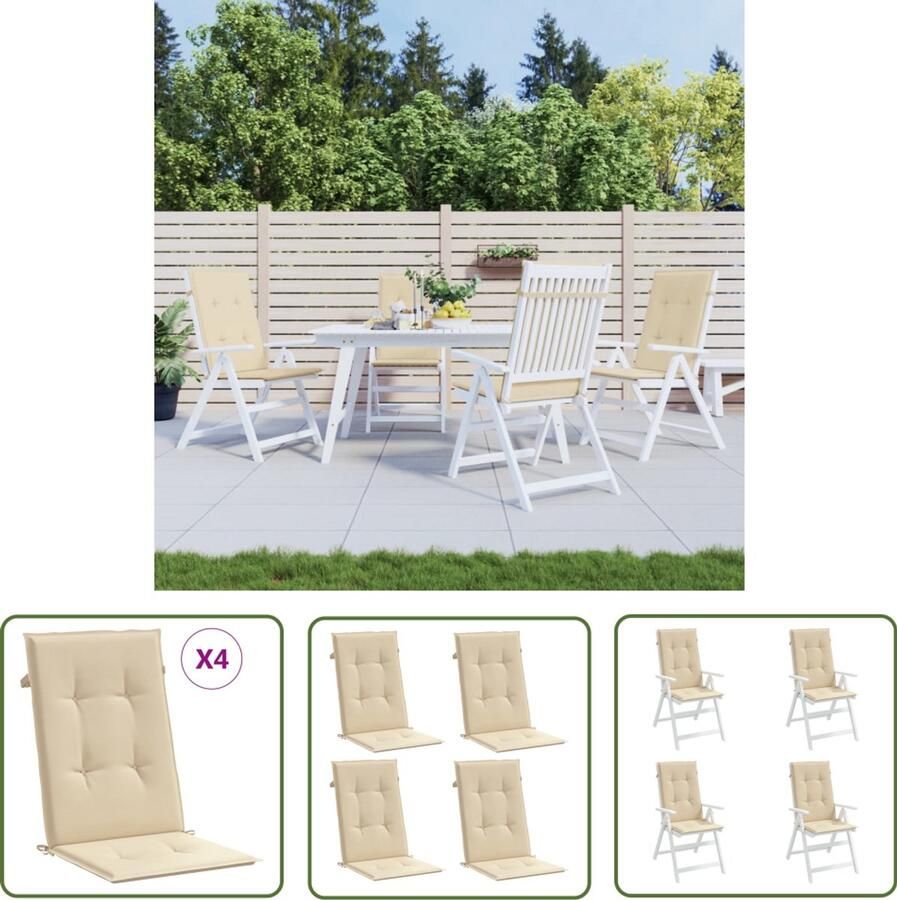 VidaXL Tuinstoelkussens 4 stuks Hoge rug Beige Stoelkussens Tuinstoelcushions Outdoor Cushions Balkondecoratie Lounge Set Accessoires Comfort Duurzaamheid Waterdicht Beige