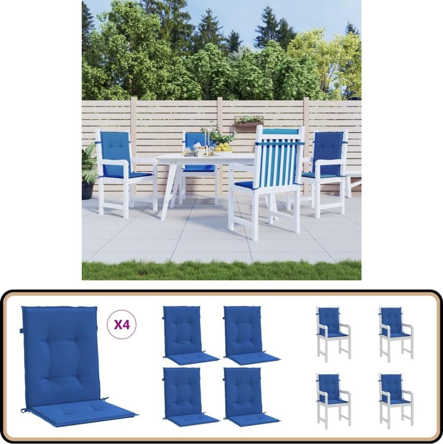 VidaXL Tuinstoelkussens 4 stuks Koningsblauw 100x50x3 cm Stoelkussens Oxford Stof Blauw Lounge Set Tuinkamer Buitendecoratie Balkondecoratie Comfort Zachte Vulling