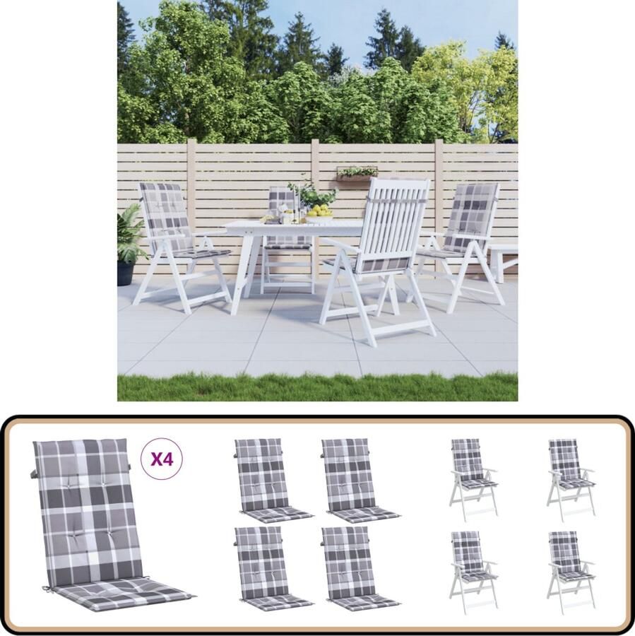 VidaXL Tuinstoelkussens 4x 120x50x3 cm Grijs Tuinstoel Kussentjes Buitenkussens Stoelkussens Patio Kussens Balkon Kussens Lounge Kussens Outdoor Kussens Design Kussens Grijs Kussens