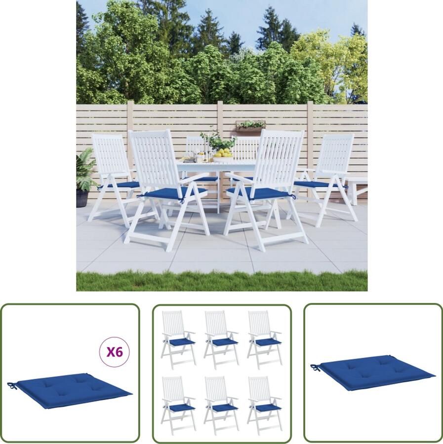 VidaXL Tuinstoelkussens 50x50x3 cm Set van 6 Tuinstoelkussens Oxford Stof Blauwe Kussens Buitentoepassing Binnentoepassing Loungestoel Kussens Balkon Kussens Terras Kussens Waterafstotend