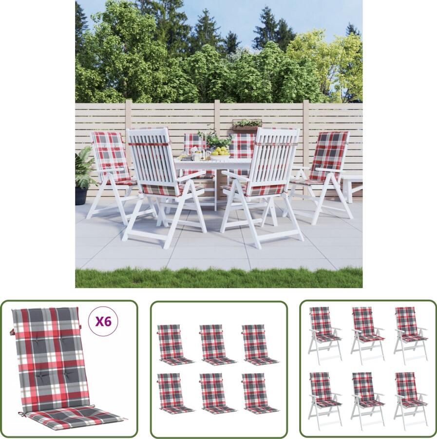 VidaXL Tuinstoelkussens 6 st 120x50x3 cm Rood Stoelkussens Tuinstoel Terrasdecoratie Outdoor Living Comfort Waterafstotend Rood