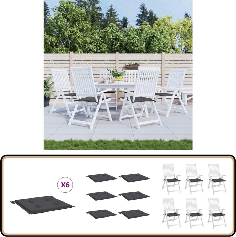 VidaXL Tuinstoelkussens 6 st 40x40x3 cm Antraciet Tuinstoel Kussentje Buitentoog Kussen Oxford Stof Kussen Waterdicht Kussen Antislip Kussen Lounge Set Kussen