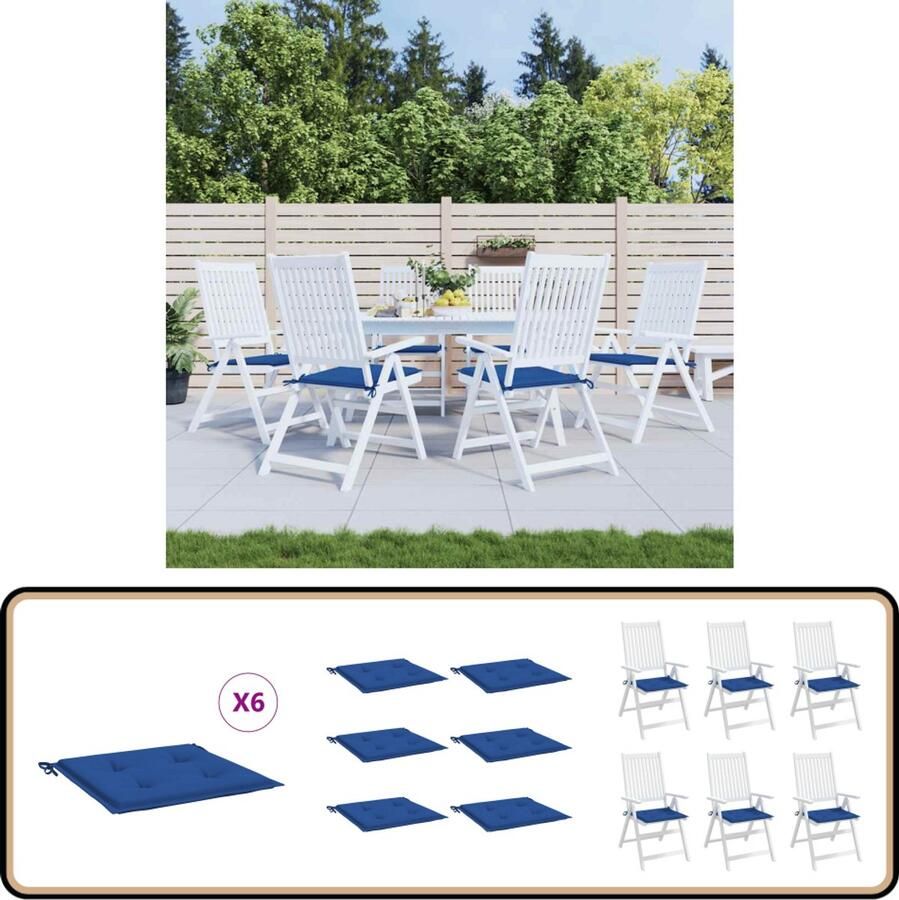 VidaXL Tuinstoelkussens 6 st 40x40x3 cm blauw Tuinstoel Kussens Outdoor Kussens Balkon Kussens Lounge Kussens Blauw Kussen Oxford Stof Kussens Waterafstotende Kussens
