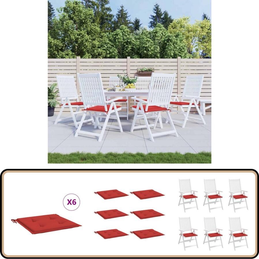 VidaXL Tuinstoelkussens 6 st 40x40x3 cm Rood Tuinstoel Kussentje Oxford Stof Waterdicht Buitentoestel Balkondecoratie Terrasdecoratie Lounge Set