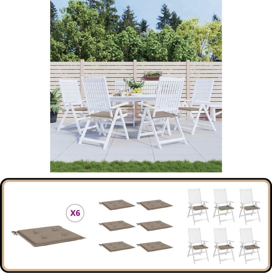VidaXL Tuinstoelkussens 6 st 40x40x3 cm taupe Tuinstoel Kussentje Oxford Stof Waterdicht Taupe Buitentoestel
