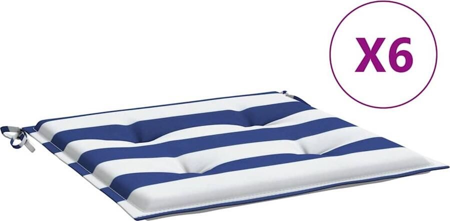VidaXL Tuinstoelkussens 6 st 50x50x3 cm Wit en Blauw Tuinstoel Kussentje Oxford Stof Waterdicht Kussen Outdoor Kussen Lounge Kussen Terras Kussen Zitkussen - Foto 2