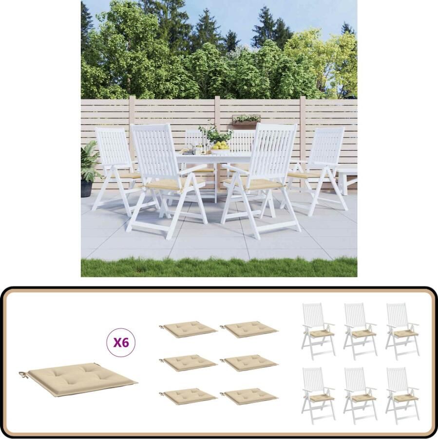 VidaXL Tuinstoelkussens 6 st Beige 40x40x3 cm Tuinstoelkussens Oxford Stof Waterafstotende Kussens Voor Tuinstoel Beige Kussens Lounge Kussens