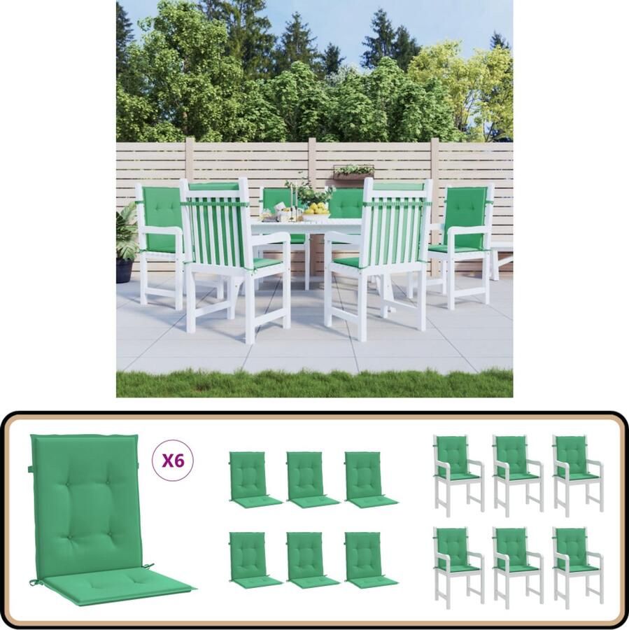 VidaXL Tuinstoelkussens 6 st groen 100x50x3 cm Tuinstoel Kussentje Outdoor Kussens Lounge Kussens Balkon Kussens Tuinkamer Accessoires Stoelkussens