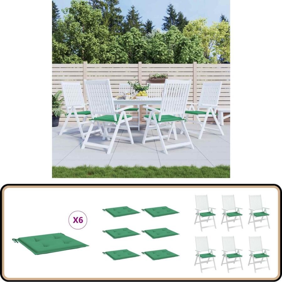 VidaXL Tuinstoelkussens 6 stuks 40x40x3 cm Groen Stoelkussens Tuinstoel Terrasstoel Outdoordecoratie Comfort
