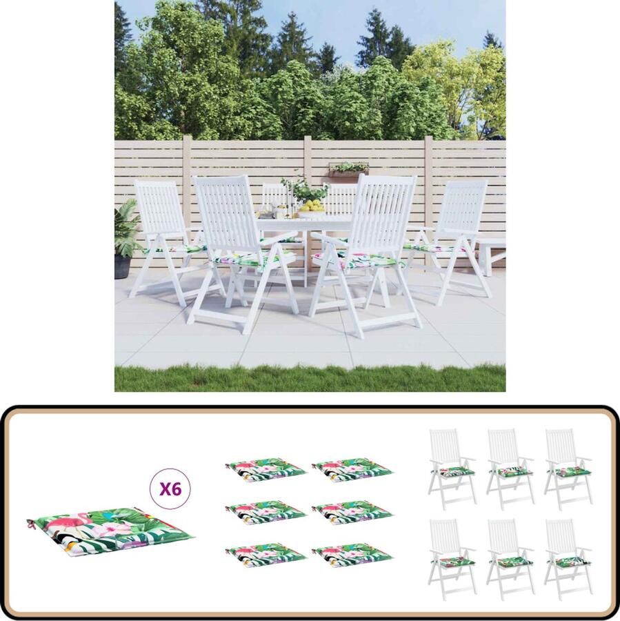 VidaXL Tuinstoelkussens 6 stuks 40x40x3 cm Multicolor Tuinstoel Kussentje Buitensteekussen Outdoor Kussen Vlinder Print Bloementhema