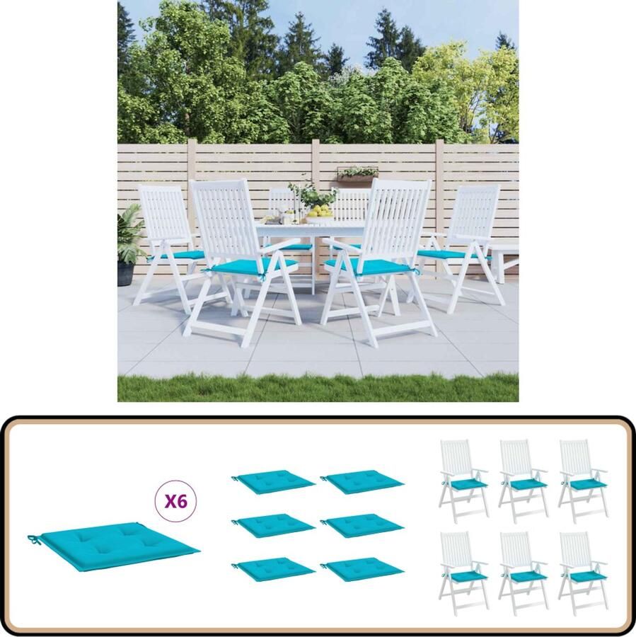 VidaXL Tuinstoelkussens 6 stuks 40x40x3 cm Turquoise Tuinstoel Kussentje Buitenkussens Balkon Kussens Lounge Set Kussens Tuinkamer Accessoires