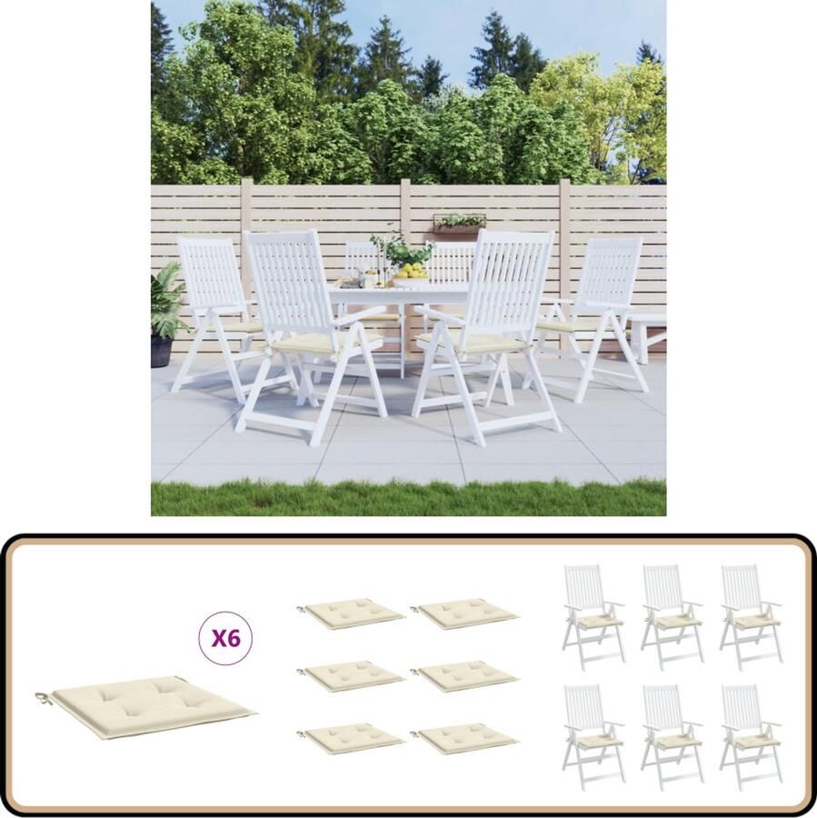 VidaXL Tuinstoelkussens 6 stuks 50x50x3 cm crèmekleurig Stoelkussens Tuinstoel Terrasstoel Outdoor Kussens Comfort Kussens Oxford Stof Waterbestendige Kussens Creme Kleur